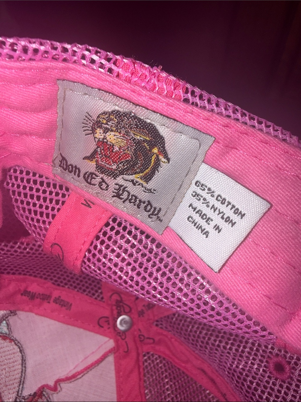Ed Hardy Pink Trucker Hat with Embroidered Skull & Heart - Picture 2 of 5